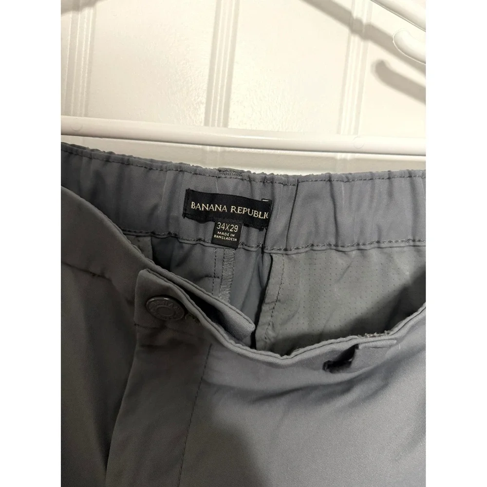 Banana Republic Performance Tech Pants Mens 34x29 Grey Elastic Waist Trousers